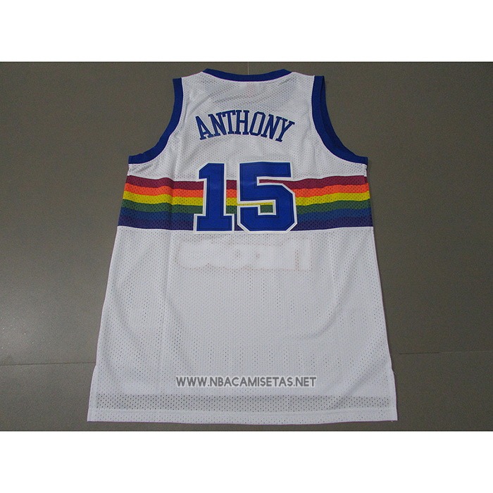 Camiseta Denver Nuggets Carmelo Anthony NO 15 Mitchell & Ness 2003-04 Blanco